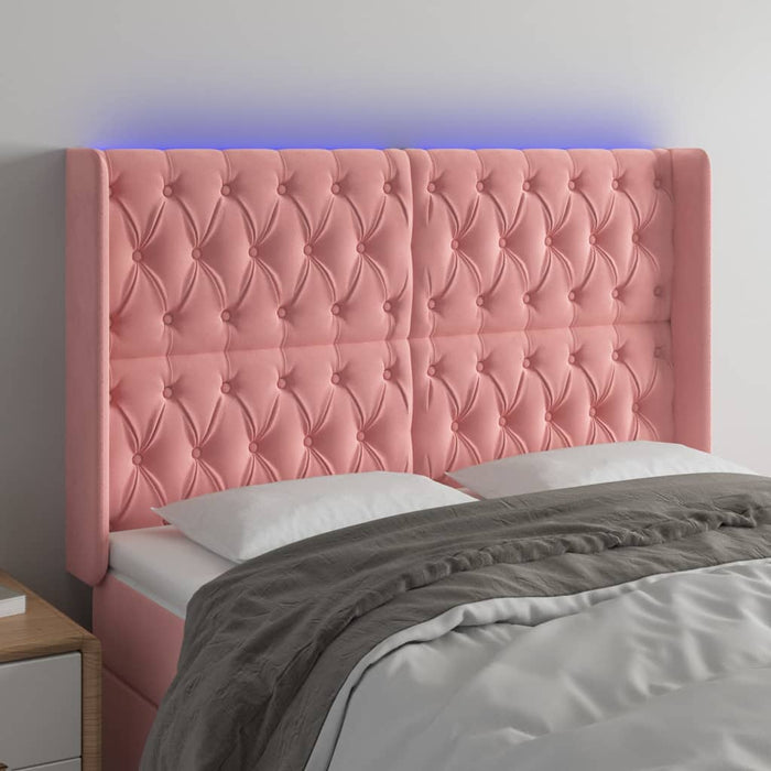 Tăblie de pat cu LED, roz, 163x16x118/128 cm, catifea - WALTI WALTI