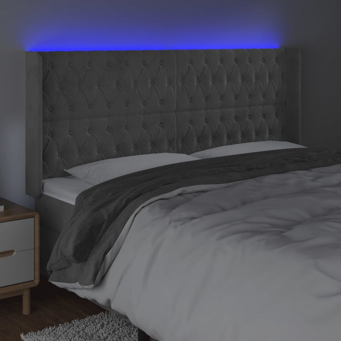 Tăblie de pat cu LED, gri deschis, 183x16x118/128 cm, catifea - WALTI WALTI