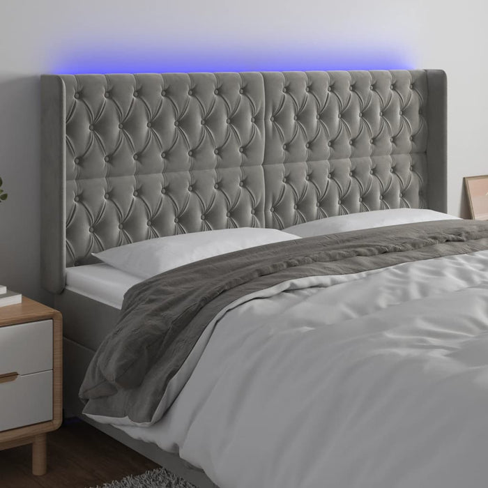 Tăblie de pat cu LED, gri deschis, 183x16x118/128 cm, catifea - WALTI WALTI
