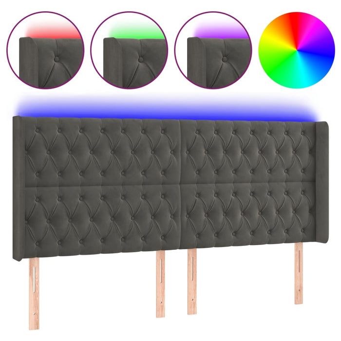 Tăblie de pat cu LED, gri închis, 183x16x118/128 cm, catifea - WALTI WALTI