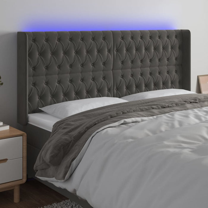 Tăblie de pat cu LED, gri închis, 183x16x118/128 cm, catifea - WALTI WALTI