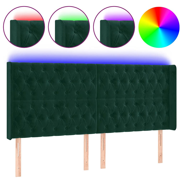 Tăblie de pat cu LED, verde închis, 183x16x118/128 cm, catifea WALTI