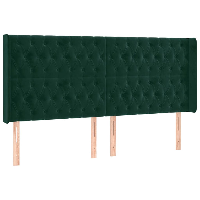 Tăblie de pat cu LED, verde închis, 183x16x118/128 cm, catifea WALTI