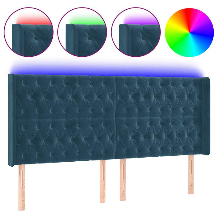 Tăblie de pat cu LED, albastru închis, 183x16x118/128cm catifea WALTI