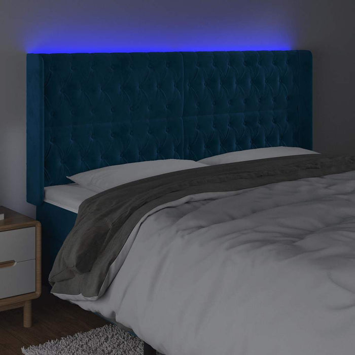Tăblie de pat cu LED, albastru închis, 183x16x118/128cm catifea WALTI