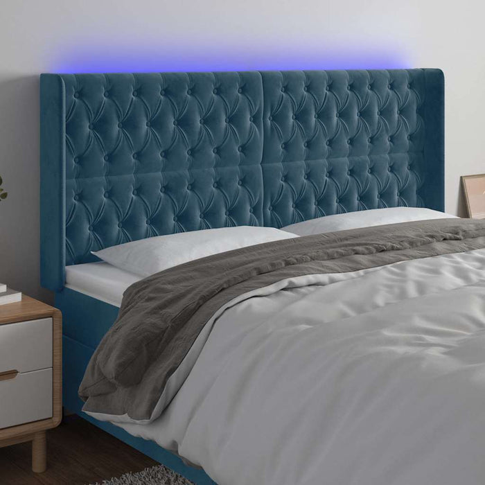 Tăblie de pat cu LED, albastru închis, 183x16x118/128cm catifea WALTI