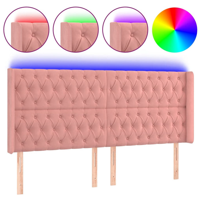 Tăblie de pat cu LED, roz, 183x16x118/128 cm, catifea - WALTI WALTI