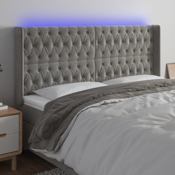 Tăblie de pat cu LED, gri deschis, 203x16x118/128 cm, catifea - WALTI WALTI