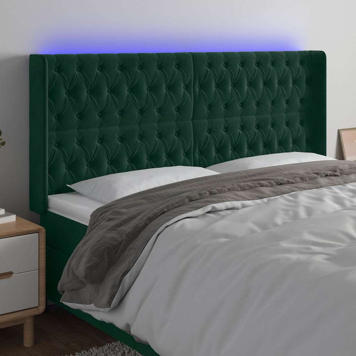 Tăblie de pat cu LED, verde închis, 203x16x118/128 cm, catifea - WALTI WALTI