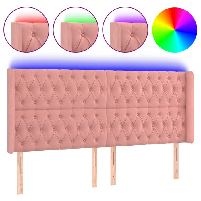 Tăblie de pat cu LED, roz, 203x16x118/128 cm, catifea - WALTI WALTI