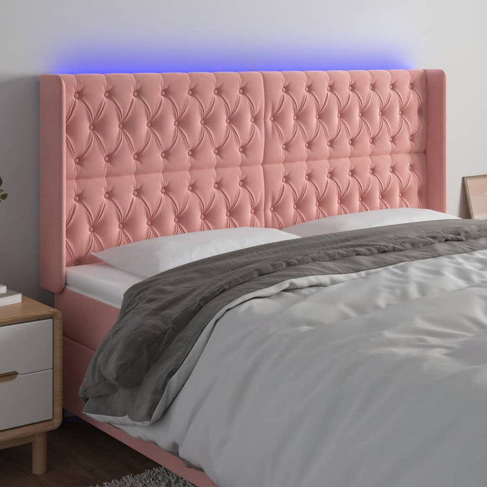 Tăblie de pat cu LED, roz, 203x16x118/128 cm, catifea - WALTI WALTI