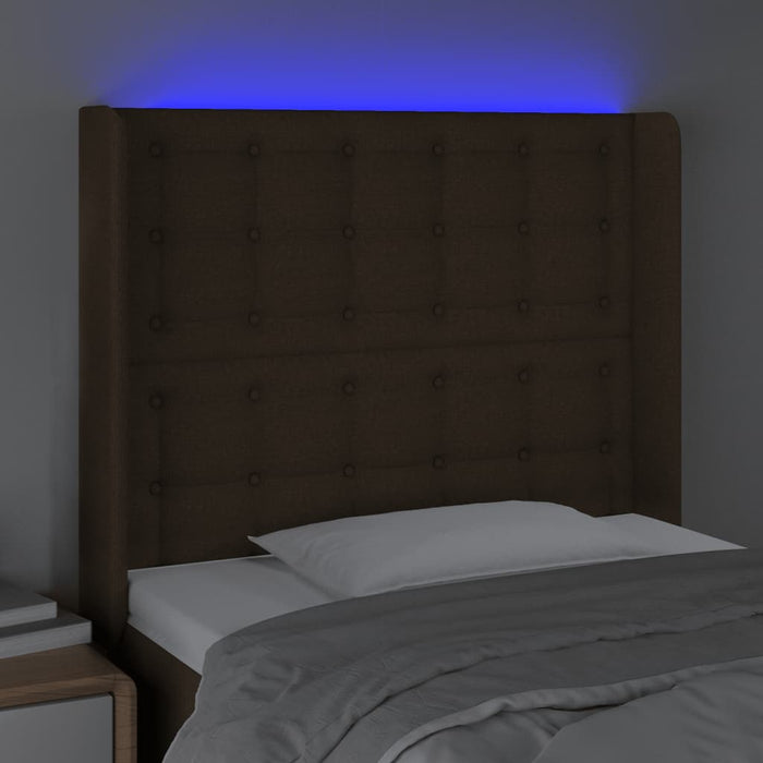 Tăblie de pat cu LED, maro închis, 93x16x118/128 cm, textil - WALTI WALTI