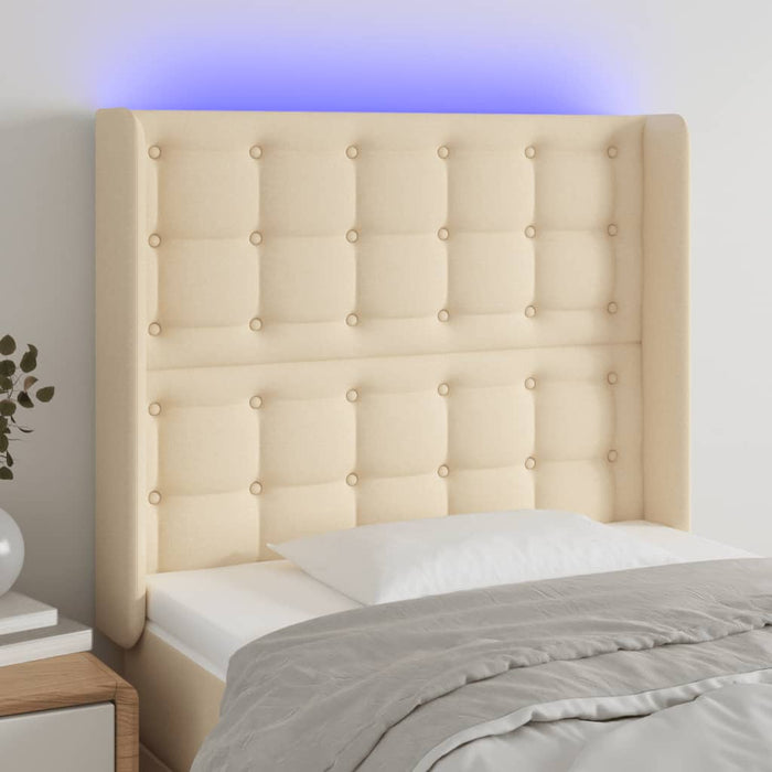 Tăblie de pat cu LED, crem, 93x16x118/128 cm, textil - WALTI WALTI