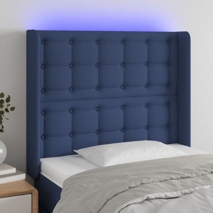 Tăblie de pat cu LED, albastru, 93x16x118/128 cm, textil - WALTI WALTI