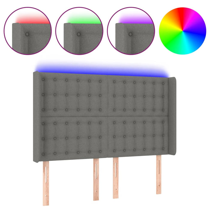 Tăblie de pat cu LED, gri închis, 147x16x118/128 cm, textil - WALTI WALTI