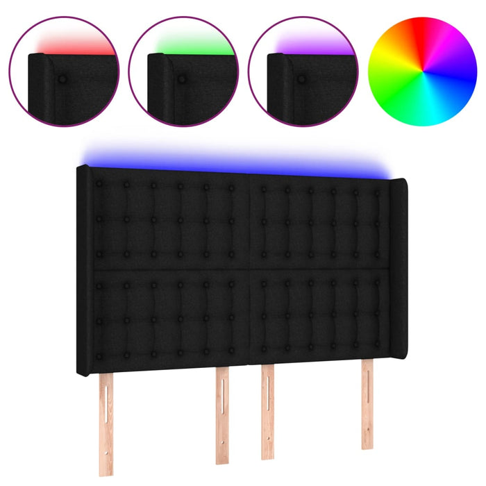 Tăblie de pat cu LED, negru, 147x16x118/128 cm, textil - WALTI WALTI