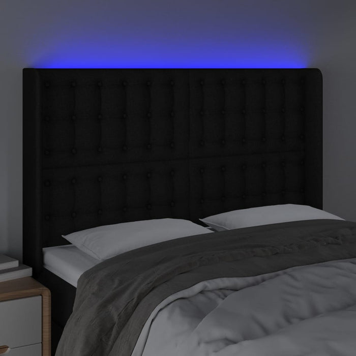 Tăblie de pat cu LED, negru, 147x16x118/128 cm, textil - WALTI WALTI