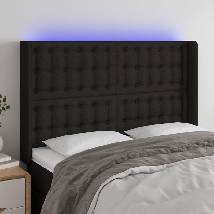 Tăblie de pat cu LED, negru, 147x16x118/128 cm, textil - WALTI WALTI