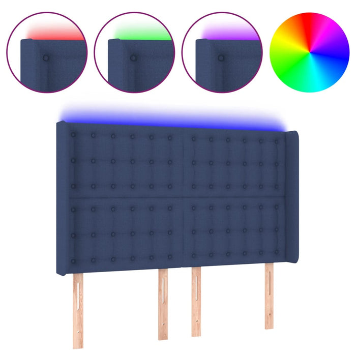 Tăblie de pat cu LED, albastru, 147x16x118/128 cm, textil - WALTI WALTI