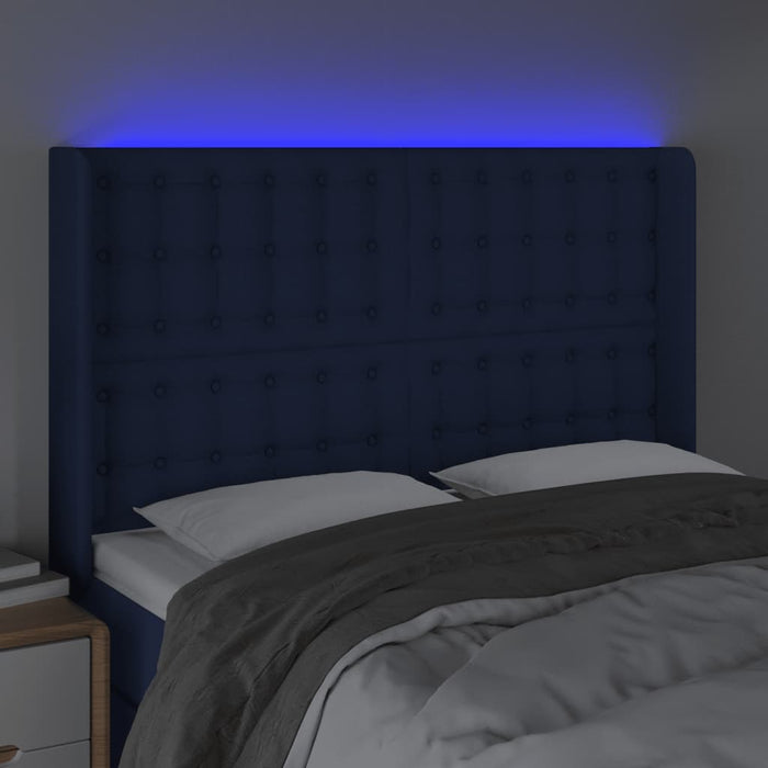 Tăblie de pat cu LED, albastru, 147x16x118/128 cm, textil - WALTI WALTI
