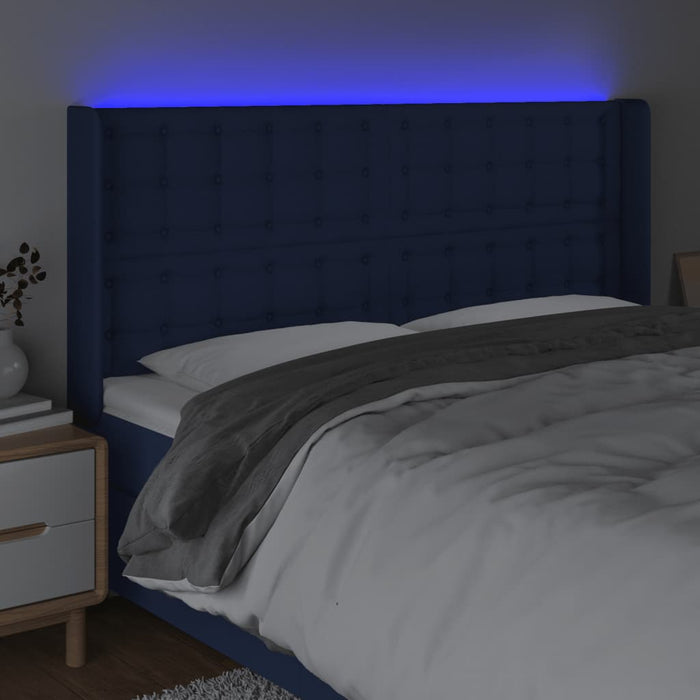 Tăblie de pat cu LED, albastru, 163x16x118/128 cm, textil - WALTI WALTI