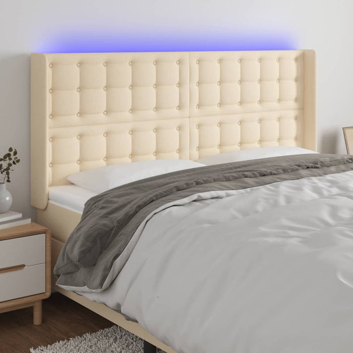Tăblie de pat cu LED, crem, 203x16x118/128 cm, textil - WALTI WALTI