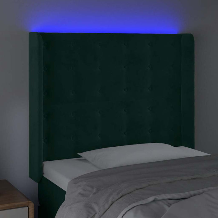 Tăblie de pat cu LED, verde închis, 83x16x118/128 cm, catifea - WALTI WALTI