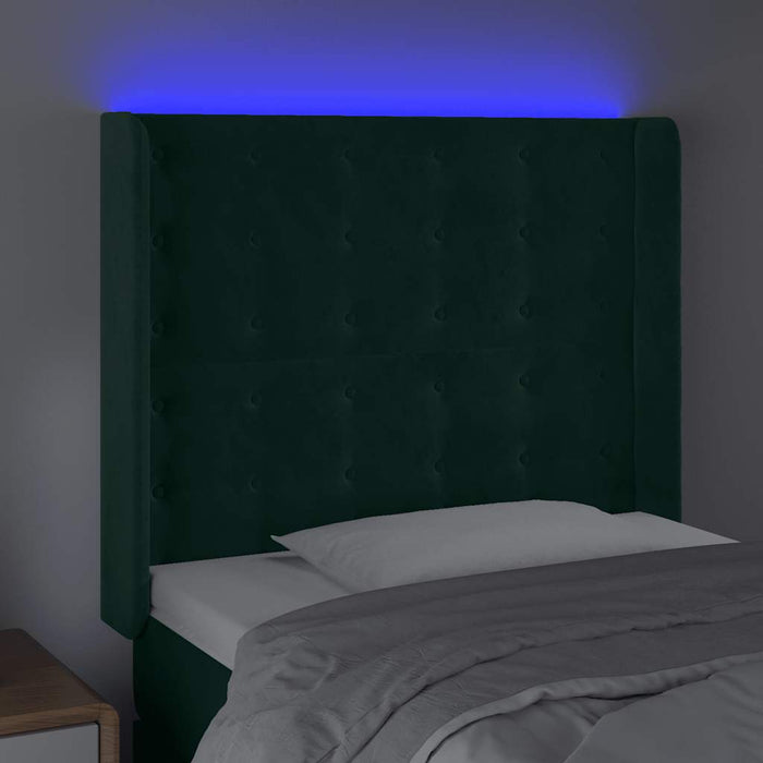 Tăblie de pat cu LED, verde închis, 93x16x118/128cm, catifea - WALTI WALTI