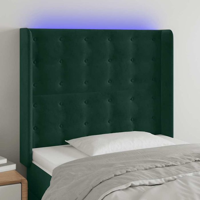 Tăblie de pat cu LED, verde închis, 93x16x118/128cm, catifea - WALTI WALTI