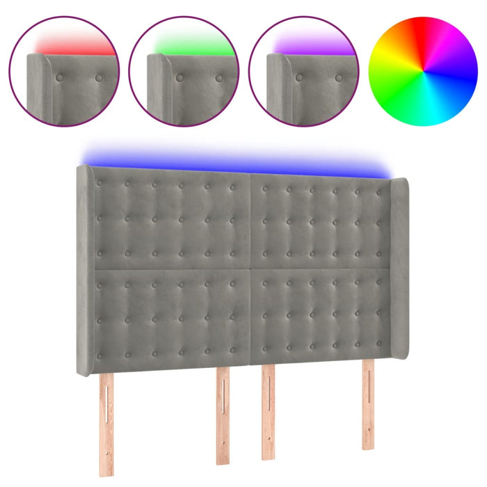 Tăblie de pat cu LED, gri deschis, 147x16x118/128 cm, catifea - WALTI WALTI