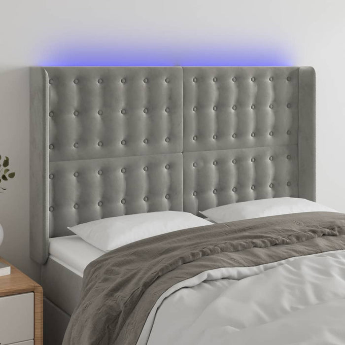 Tăblie de pat cu LED, gri deschis, 147x16x118/128 cm, catifea - WALTI WALTI