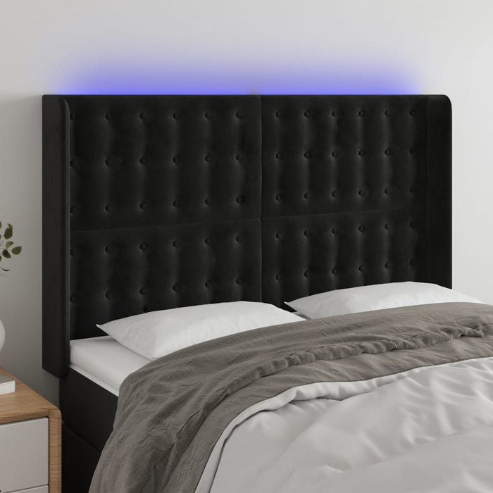 Tăblie de pat cu LED, negru, 147x16x118/128 cm, catifea - WALTI WALTI