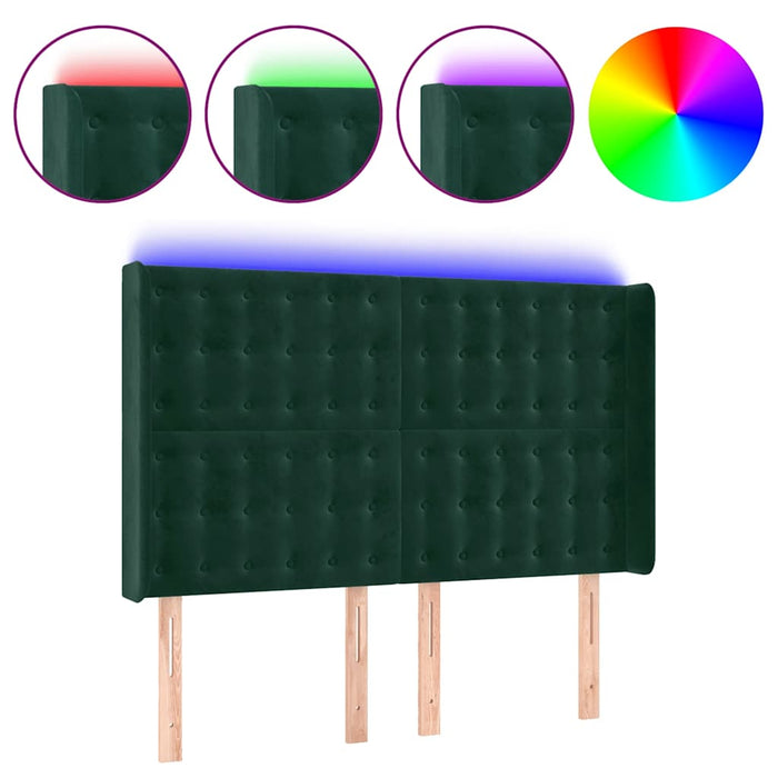 Tăblie de pat cu LED, verde închis, 147x16x118/128 cm, catifea - WALTI WALTI
