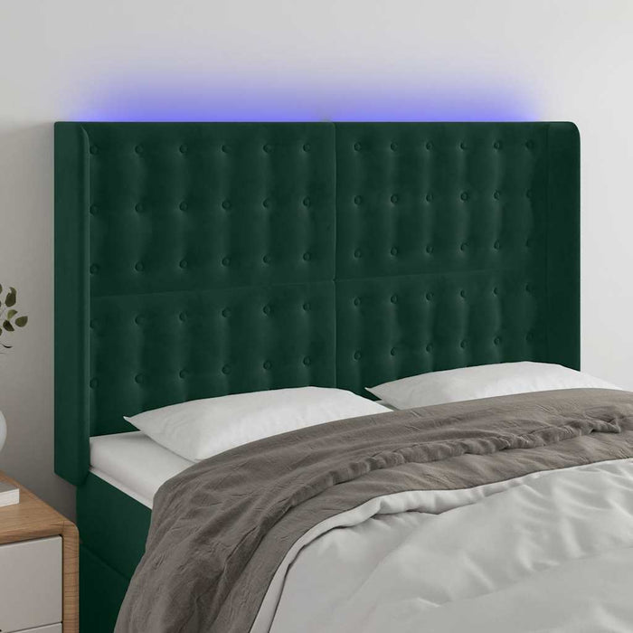 Tăblie de pat cu LED, verde închis, 147x16x118/128 cm, catifea - WALTI WALTI