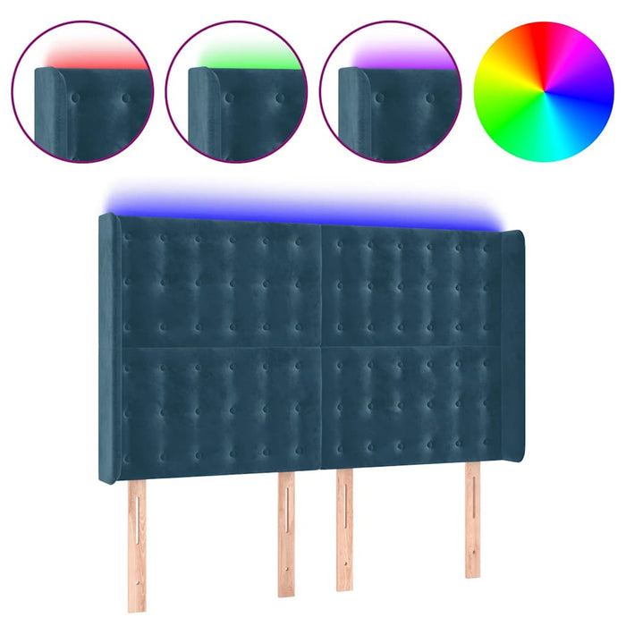 Tăblie de pat cu LED, albastru închis, 147x16x118/128cm catifea - WALTI WALTI
