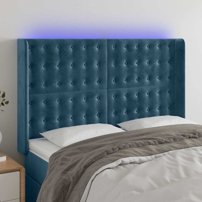 Tăblie de pat cu LED, albastru închis, 147x16x118/128cm catifea - WALTI WALTI