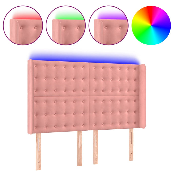 Tăblie de pat cu LED, roz, 147x16x118/128 cm, catifea - WALTI WALTI
