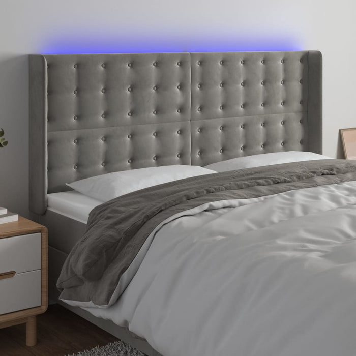 Tăblie de pat cu LED, gri deschis, 163x16x118/128 cm, catifea - WALTI WALTI