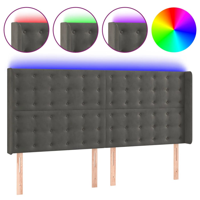 Tăblie de pat cu LED, gri închis, 163x16x118/128 cm, catifea - WALTI WALTI
