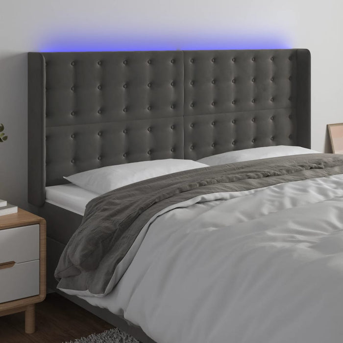 Tăblie de pat cu LED, gri închis, 163x16x118/128 cm, catifea - WALTI WALTI
