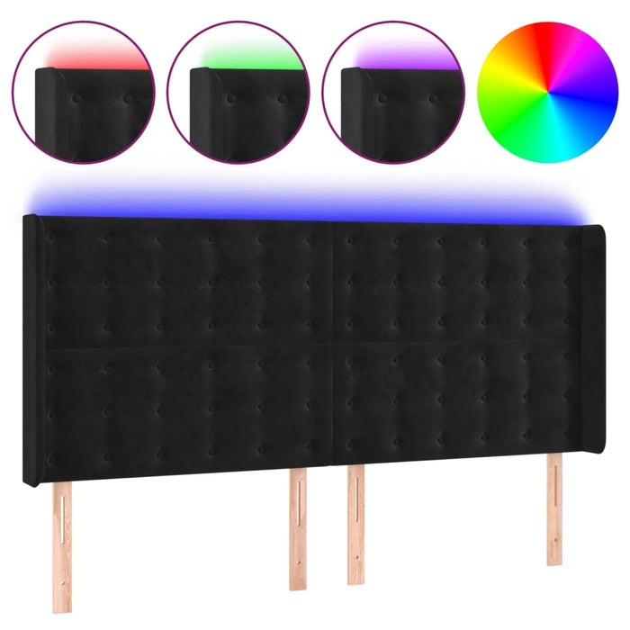 Tăblie de pat cu LED, negru, 163x16x118/128 cm, catifea - WALTI WALTI