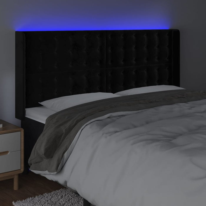 Tăblie de pat cu LED, negru, 163x16x118/128 cm, catifea - WALTI WALTI