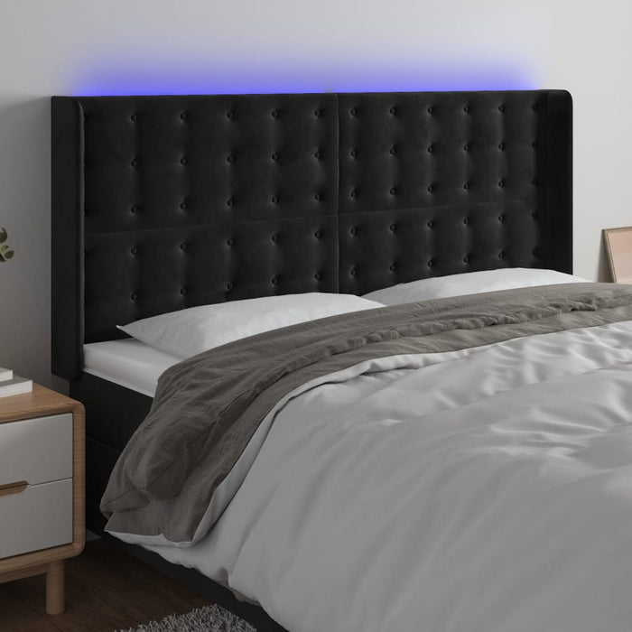 Tăblie de pat cu LED, negru, 163x16x118/128 cm, catifea - WALTI WALTI