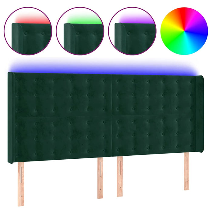 Tăblie de pat cu LED, verde închis, 163x16x118/128 cm, catifea - WALTI WALTI