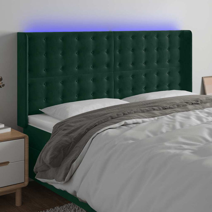 Tăblie de pat cu LED, verde închis, 163x16x118/128 cm, catifea - WALTI WALTI
