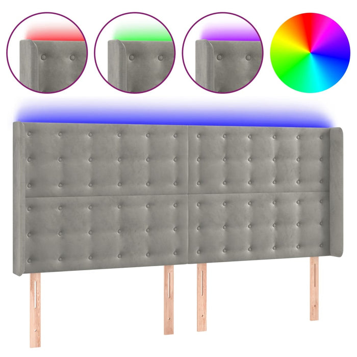 Tăblie de pat cu LED, gri deschis, 183x16x118/128 cm, catifea - WALTI WALTI