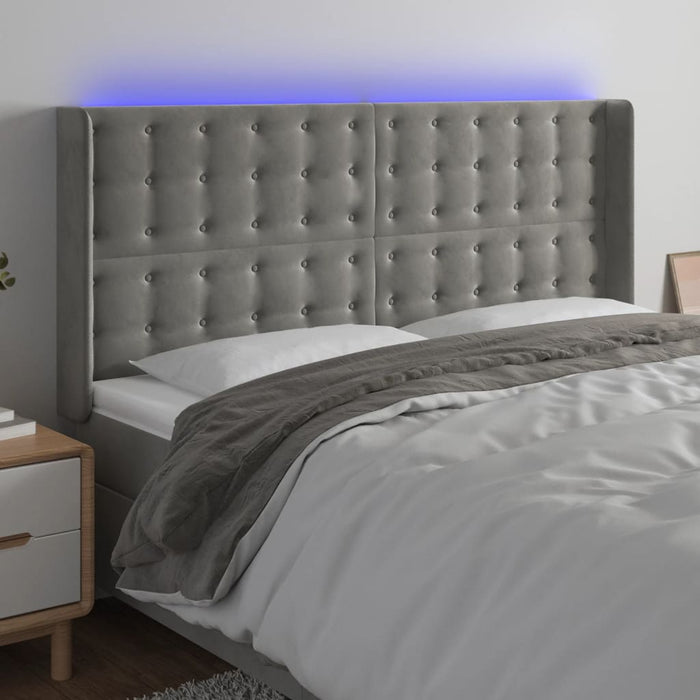Tăblie de pat cu LED, gri deschis, 183x16x118/128 cm, catifea - WALTI WALTI