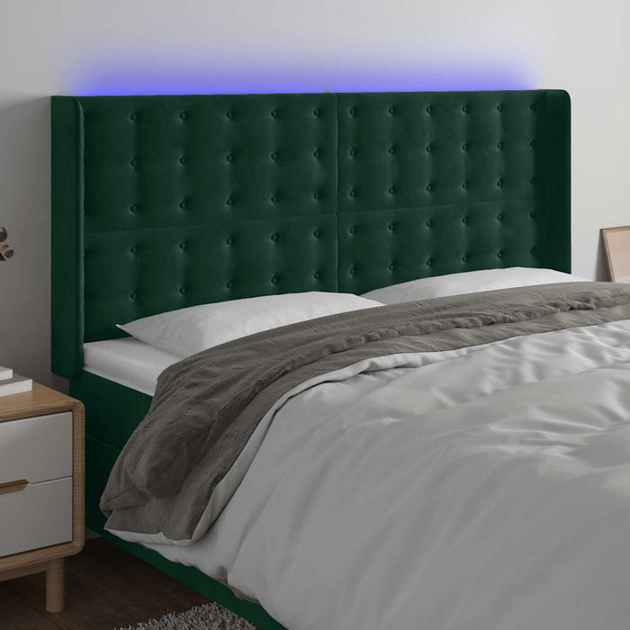 Tăblie de pat cu LED, verde închis, 183x16x118/128 cm, catifea - WALTI WALTI