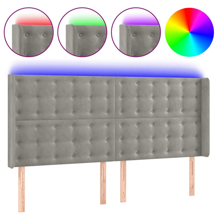 Tăblie de pat cu LED, gri deschis, 203x16x118/128 cm, catifea - WALTI WALTI
