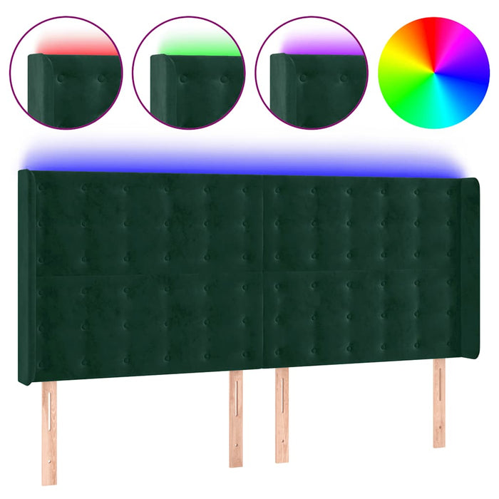 Tăblie de pat cu LED, verde închis, 203x16x118/128 cm, catifea - WALTI WALTI